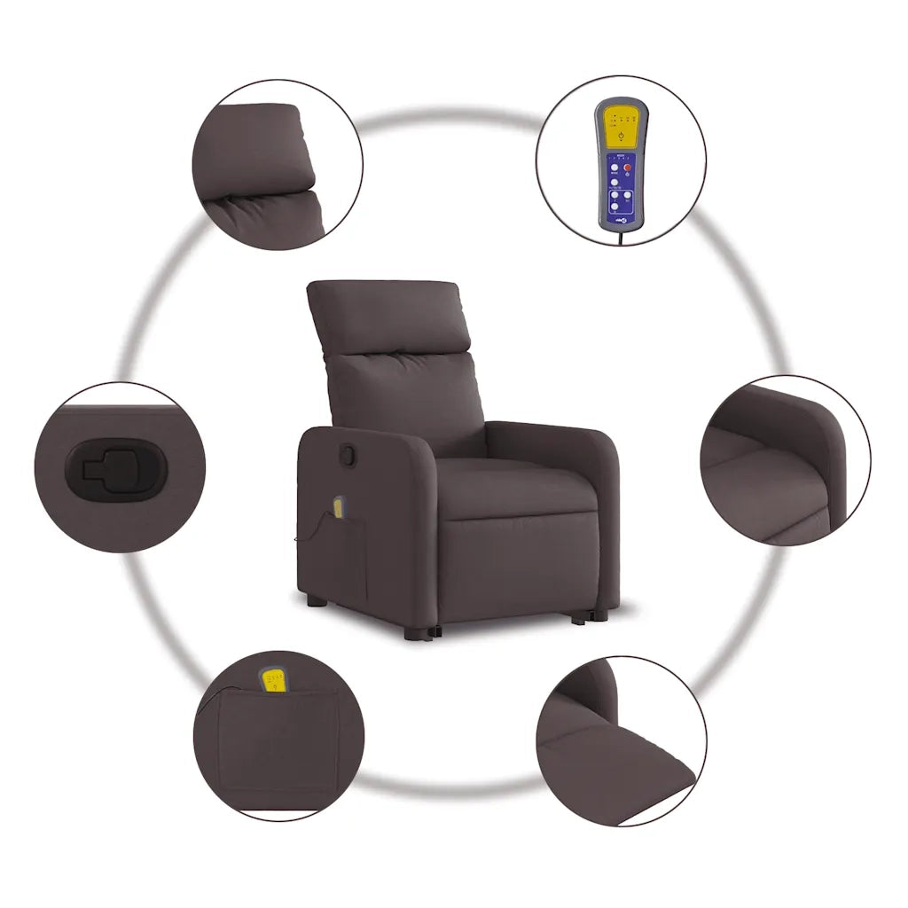 Poltrona | Sedia Relax Alzapersona Massaggi Reclinabile Marrone Scuro Tessuto