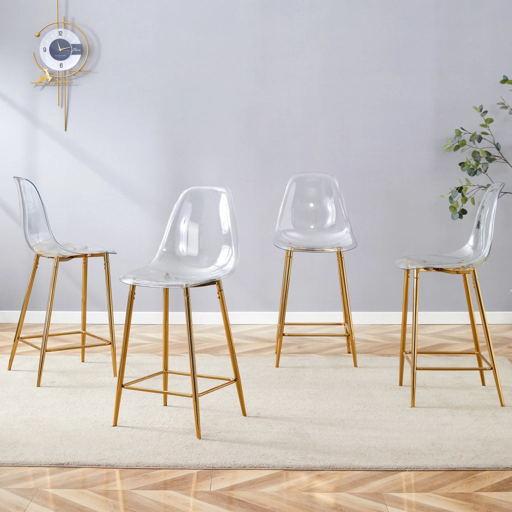 Set di 4 sgabelli da bar trasparenti con struttura in metallo argento/oro/nero, sedie dal design moderno per cucina, bar o sala da pranzo (solo sedie,