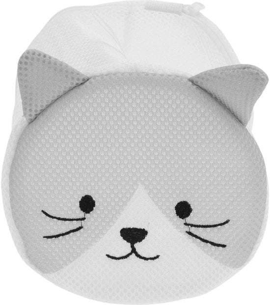 Sacchetto per Lavatrice a Rete da 3 Litri con Cerniera - Materiale Polyester Resistente - Protezione per Intimo e Calze - Disegno Gatto Grigio - Sacchetto per Lavatrice a Rete
