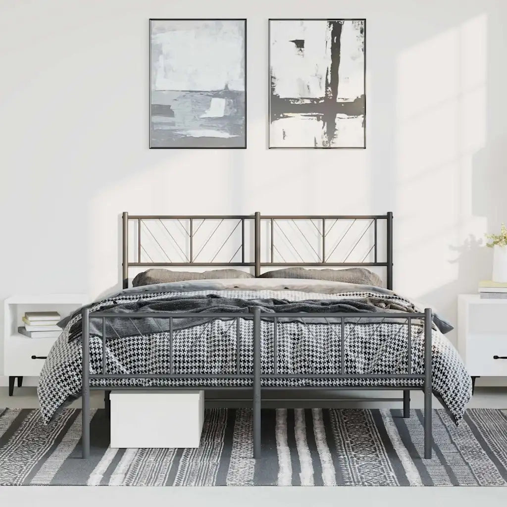 Giroletto con Testiera e Pediera Metallo Nero 135x190 cm 372196