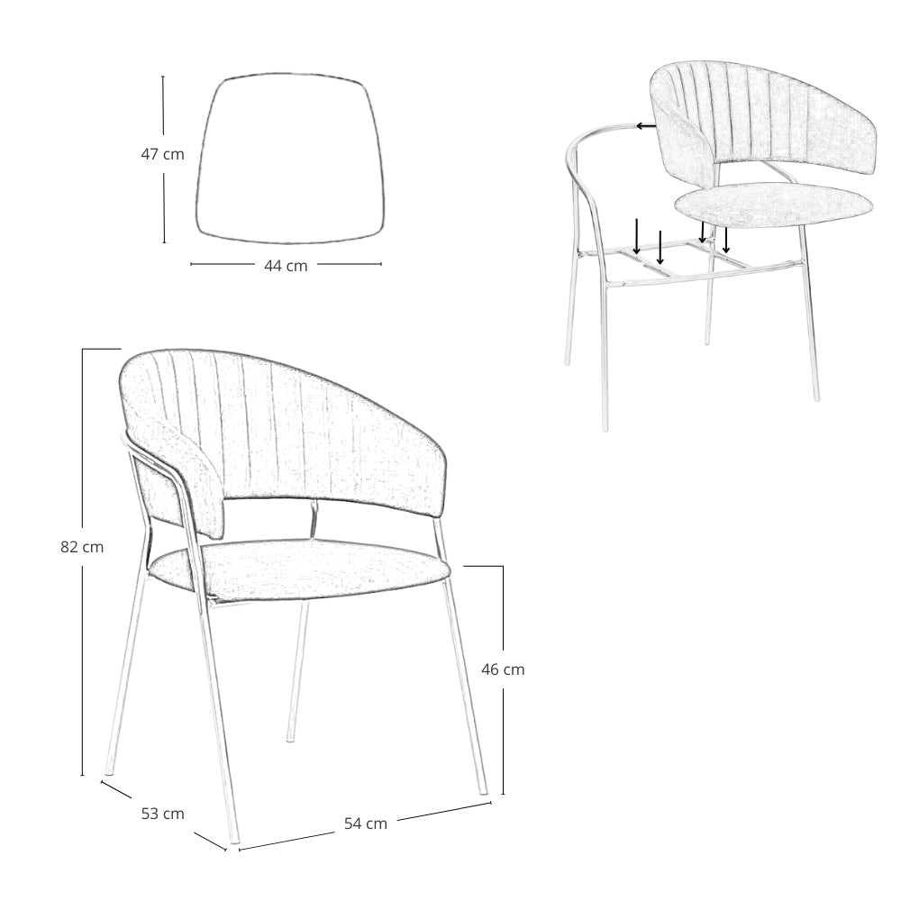 Sedie da sala da pranzo set da 4 Aurelia in velluto arancione con gambe nere