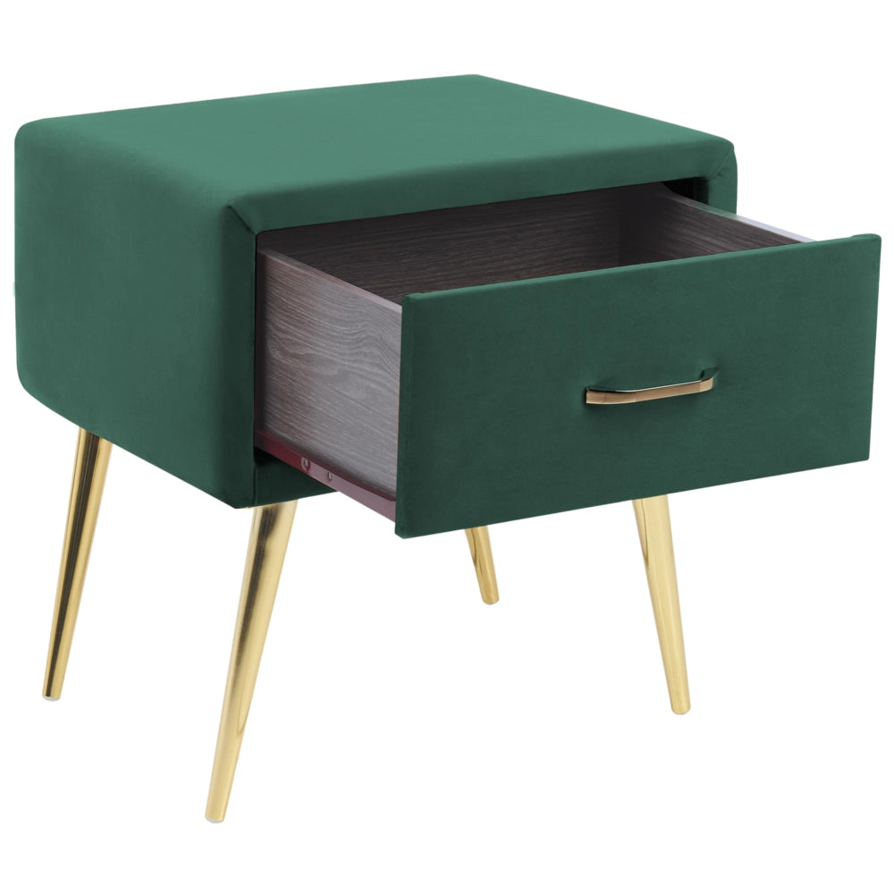 Comodino con rivestimento in velluto verde smeraldo Comodino con 1 cassetto Mobili per camera da letto dal design minimalista