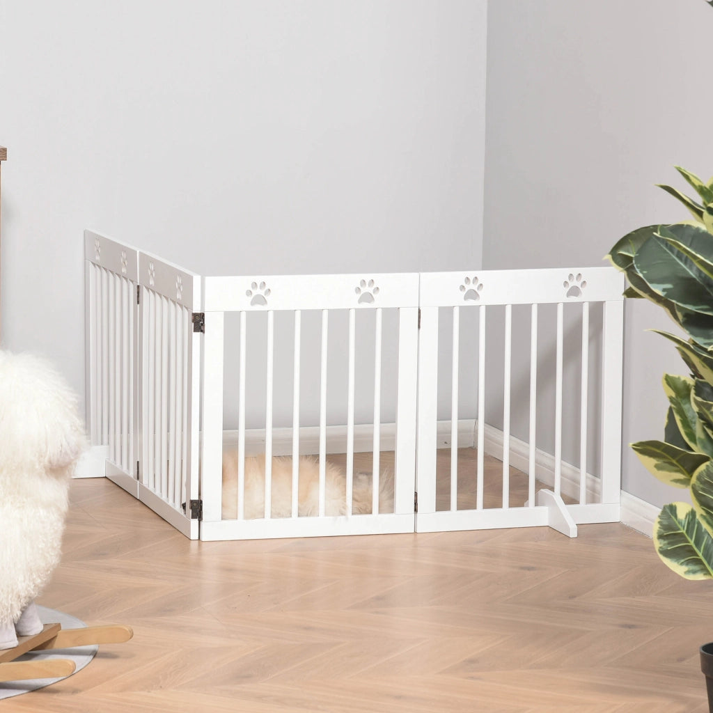 Cancelletto di Sicurezza per Cani Pieghevole 4 Pannelli ¨C Xylo ¨C Legno Bianco 204x61 cm