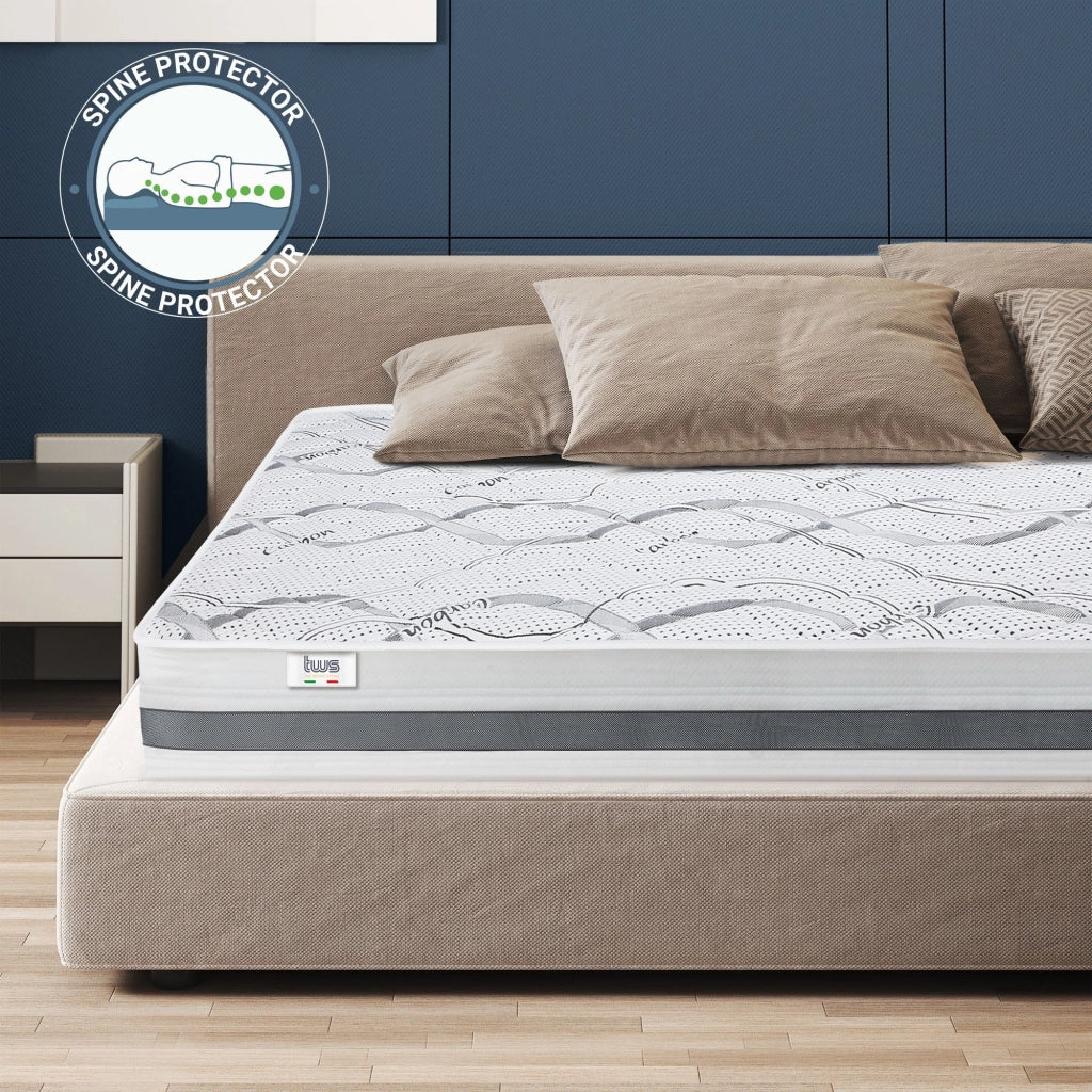 Materasso in Memory Foam a Una Piazza e Mezza 130x195 Altezza 22 cm | Rigidità media/alta | Tessuto Anallergico e Traspirante | Proprieta' Ortopediche Automodellanti | Prodotto in Italia
