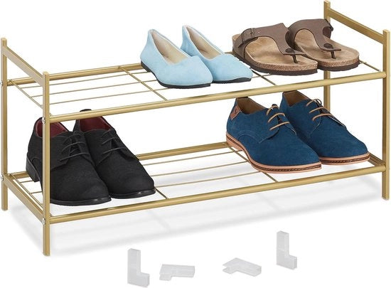 Rack per Scarpe a 2 Livelli in Metallo Giallo, 2 Piani, Ripiegabile, per 6 Pair di Scarpe