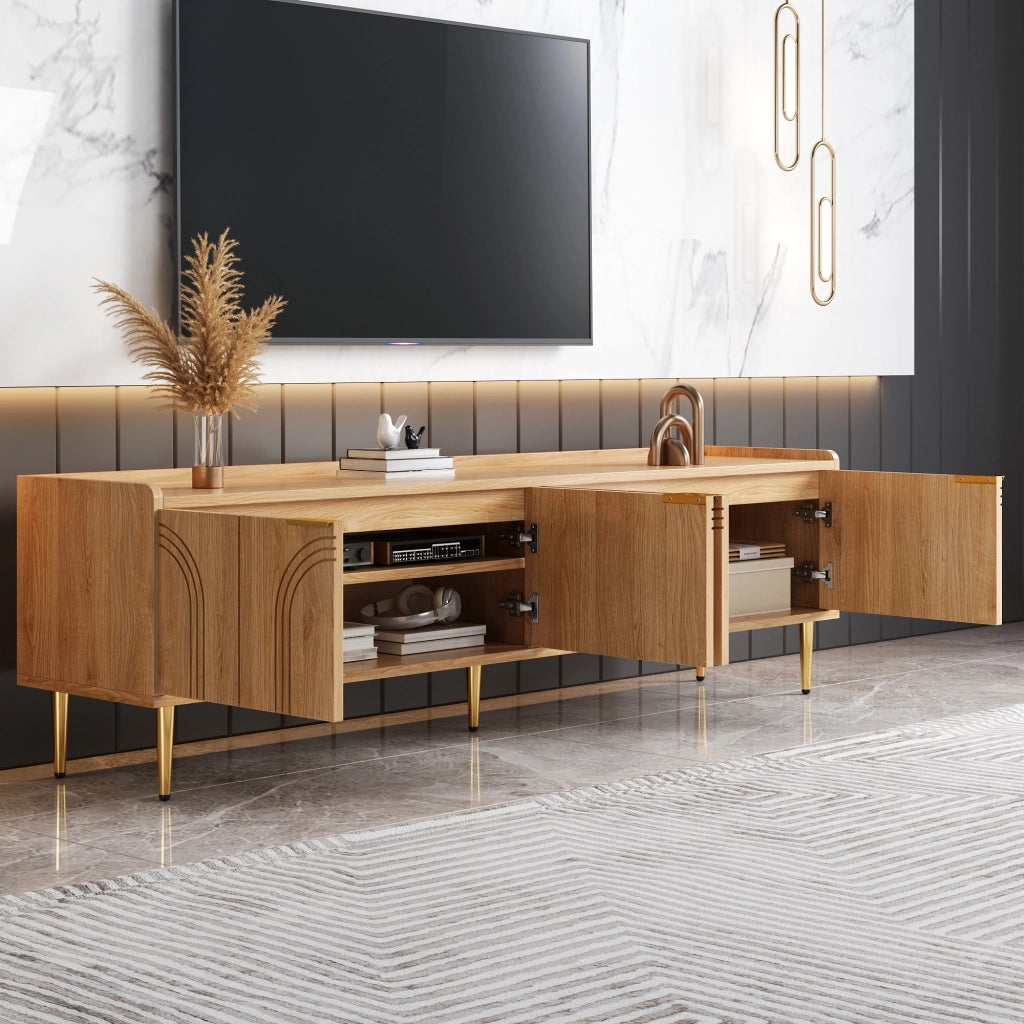 Cassettiera TV in MDF naturale; lunghezza 170 cm