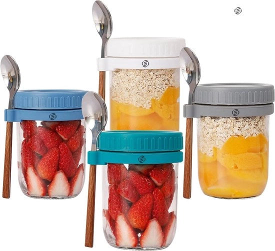 Set di Overnight Oats in Bicchiere di Vetro - Muesli - Bicchiere di Mason - Avena - Set - Da non perdere per il tuo colazione
