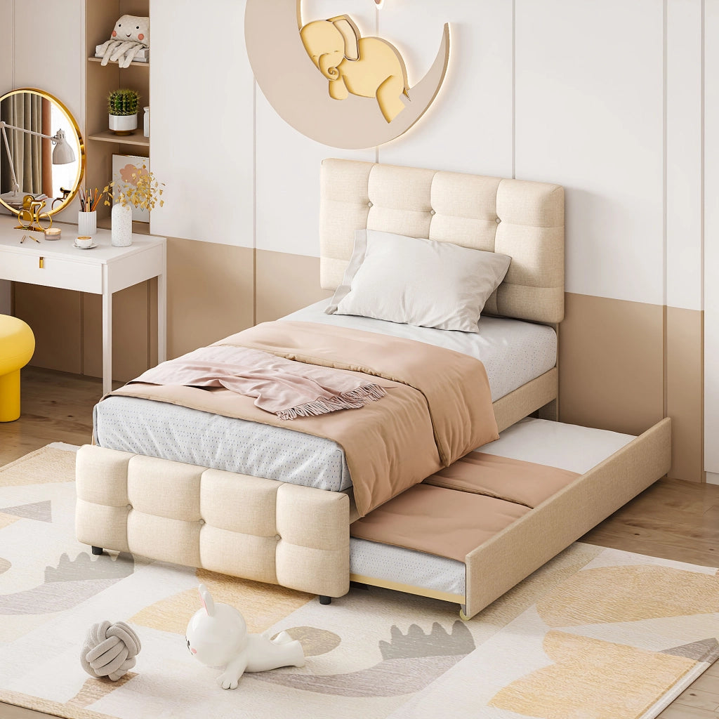 letto imbottito lino beige 90 x 200 cm