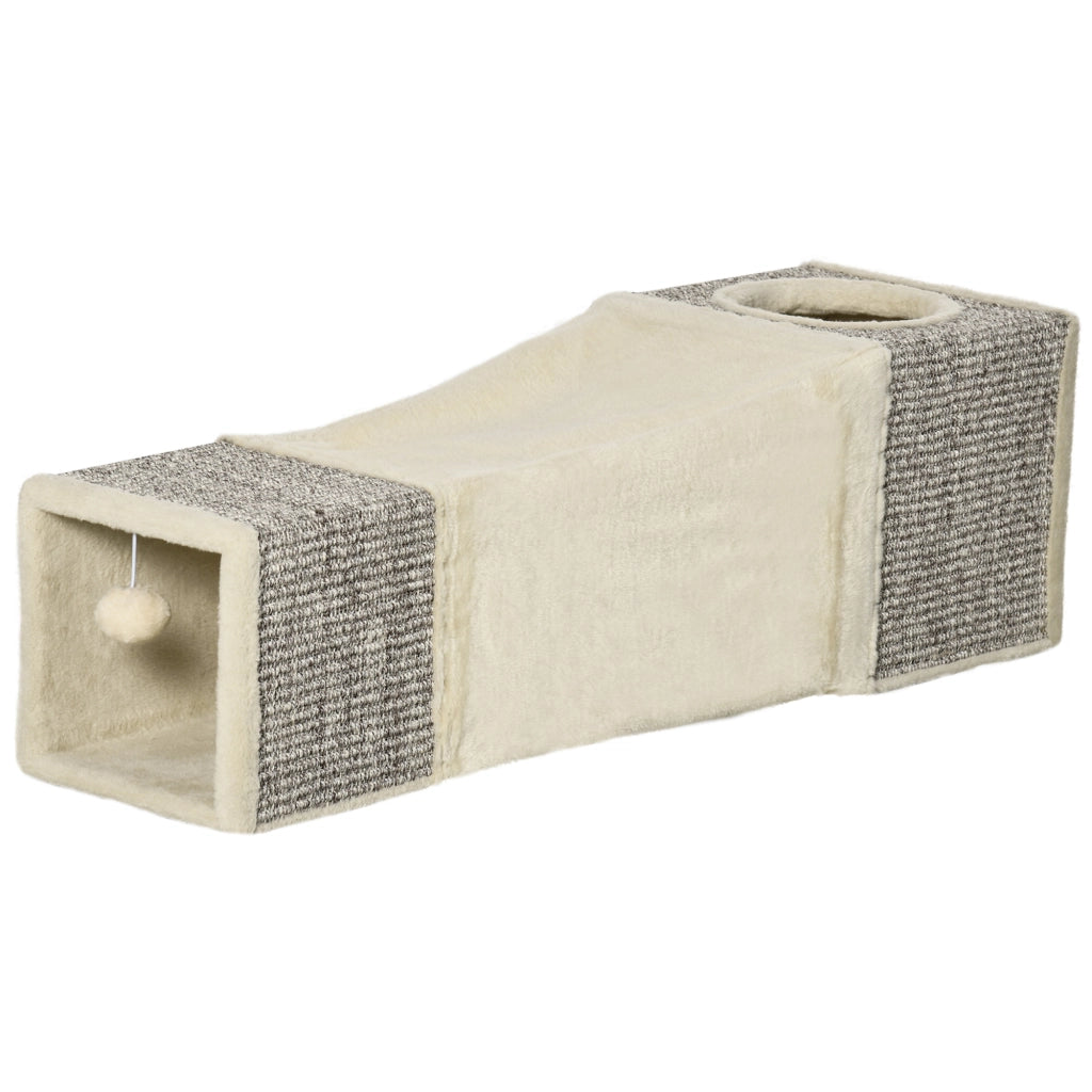 Tunnel per Gatti con Tiragraffi e Pallina Pieghevole ¨C Minimal ¨C Crema