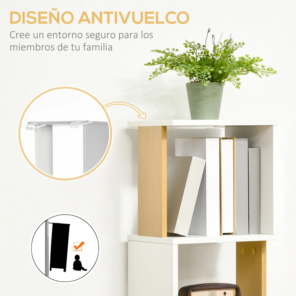 Libreria a Forma S con 5 Ripiani per Libri ¨C Zephmum ¨C Bianco 33x28x161 cm