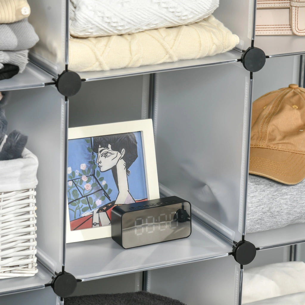 EasyComfort Mobile Scarpiera Modulare Salvaspazio, 16 Cubi 30x30x30 cm in Acciaio e PP, 125x32x125 cm, Trasparente