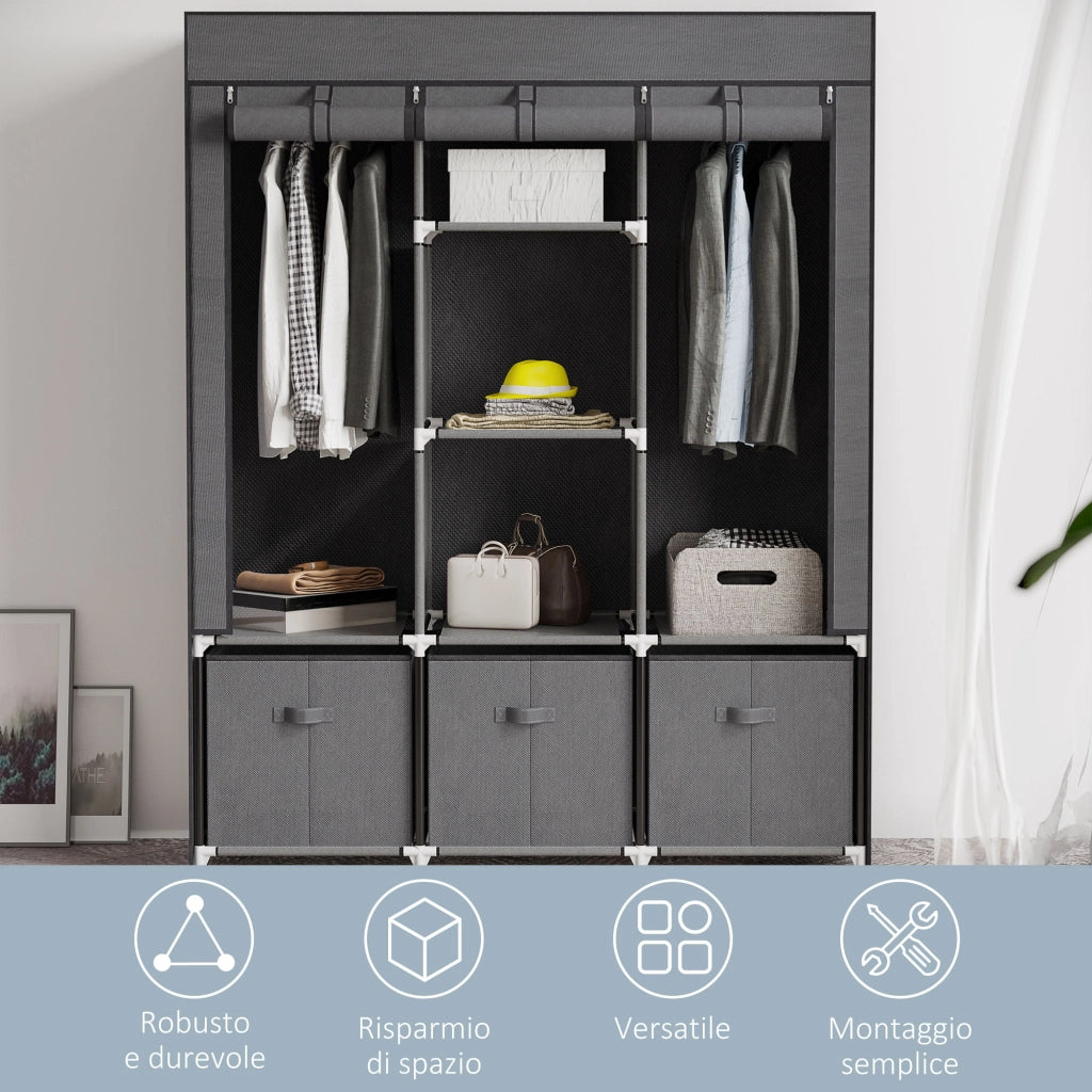 Armadio Pieghevole con Cassetti e Ante ¨C Minimal ¨C Grigio Scuro 125x43x162.5cm