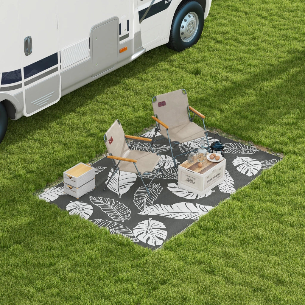 Tappeto da esterno ¨C zephmum ¨C grigio/bianco, 182x274cm, effetto foglie, idrorepellente