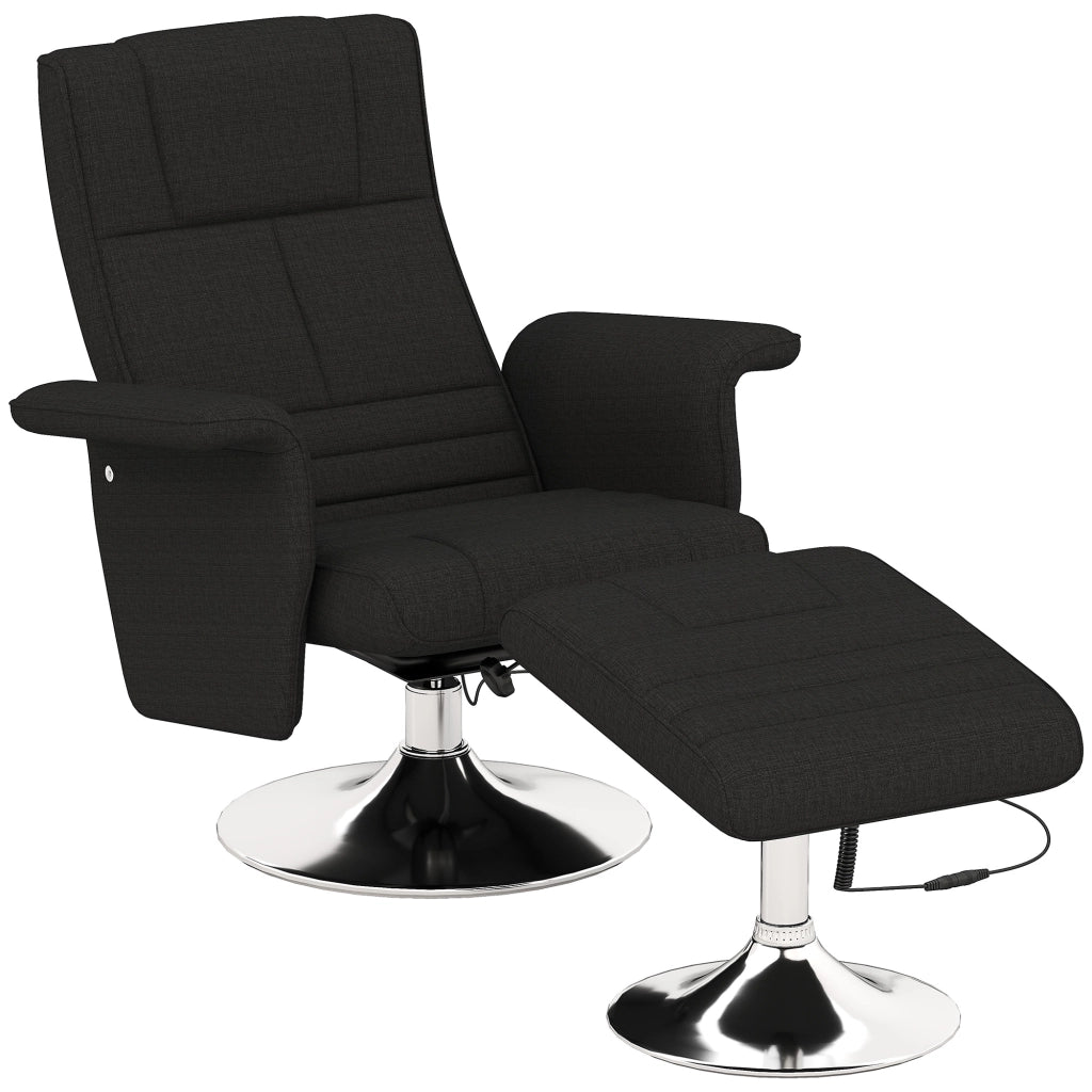 Poltrona relax massaggiante con poggiapiedi reclinabile ¨C Xylo ¨C tessuto nero 78x95x88 cm