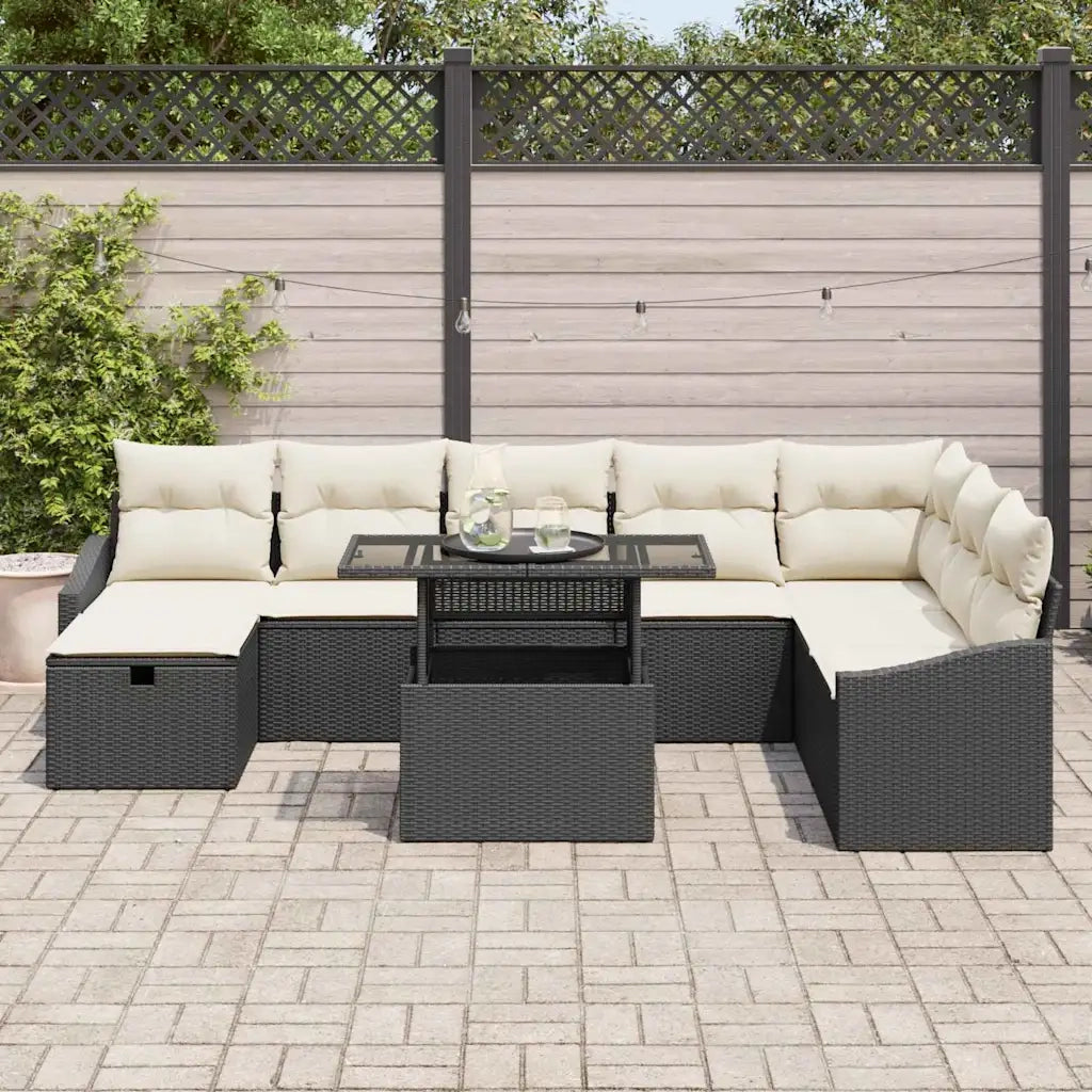 Set Divano da Giardino 9 pcs Nero polyrattan 3361186