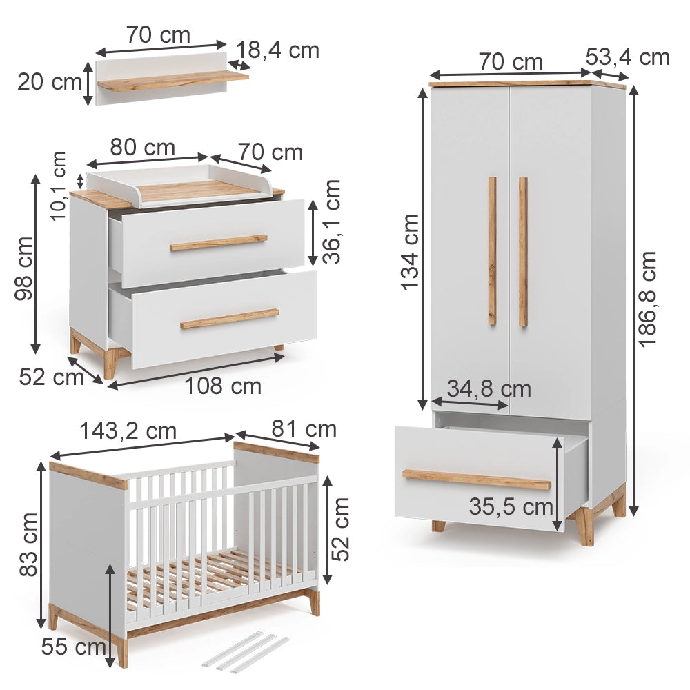 Vitalispa Set per cameretta Bianco/quercia Set di 4