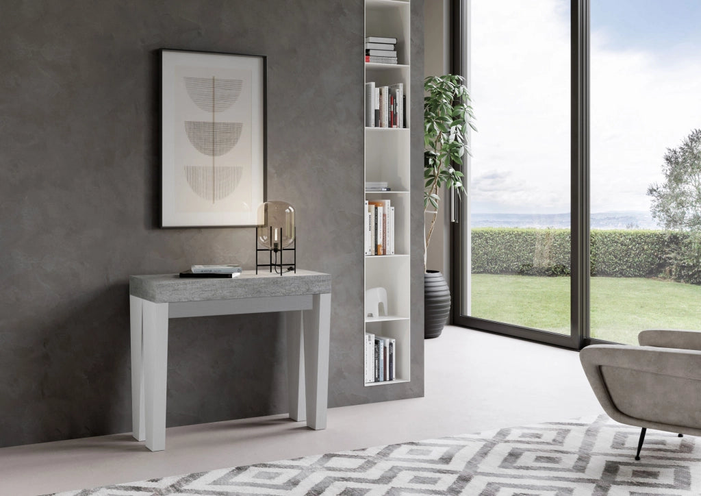 Consolle allungabile 90x40/196 cm SpimboX Mix Small piano Cemento - struttura Bianco Frassino