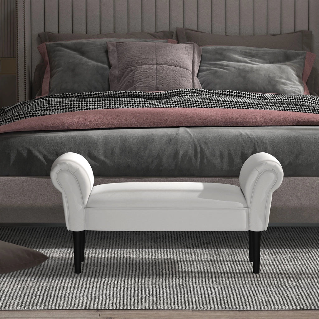 Panca Imbottita con Braccioli per Ingresso ¨C Xylo ¨C Legno Massello Bianco 102x36x51cm