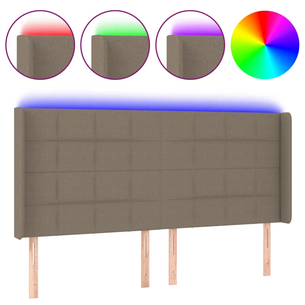 Testiera | Testata a LED Tortora 163x16x118/128 cm in Tessuto