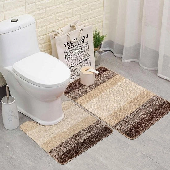 Set di mattonelle per bagno e wc - beige microfibra - assorbente acqua - antiscivolo - lavabile - tappeto per bagno - tappeto per wc - bagno e toilette