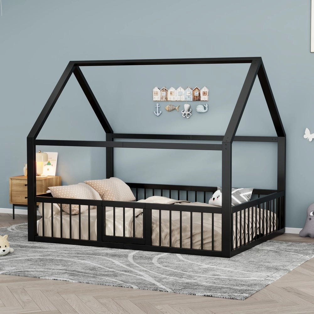 Letto Singolo in Metallo per Bambini ¨C Xylo ¨C Nero, 140x200 cm, Senza Materasso