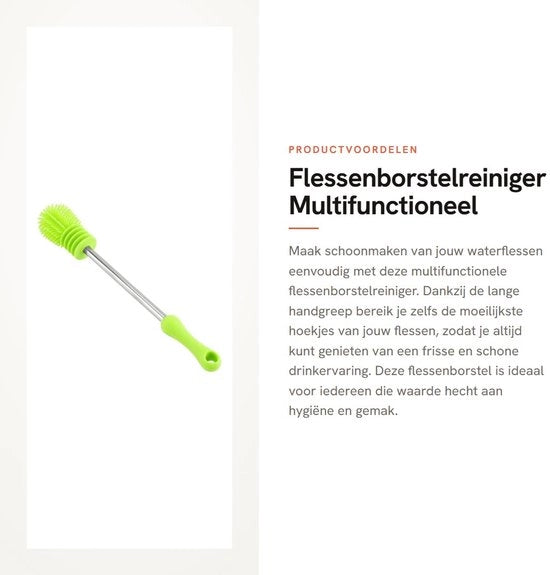 Pulitore per bottiglie con manico lungo in silicone - multifunzionale - girevole - verde - dimensioni 27 cm - set di pennelli per bottiglie