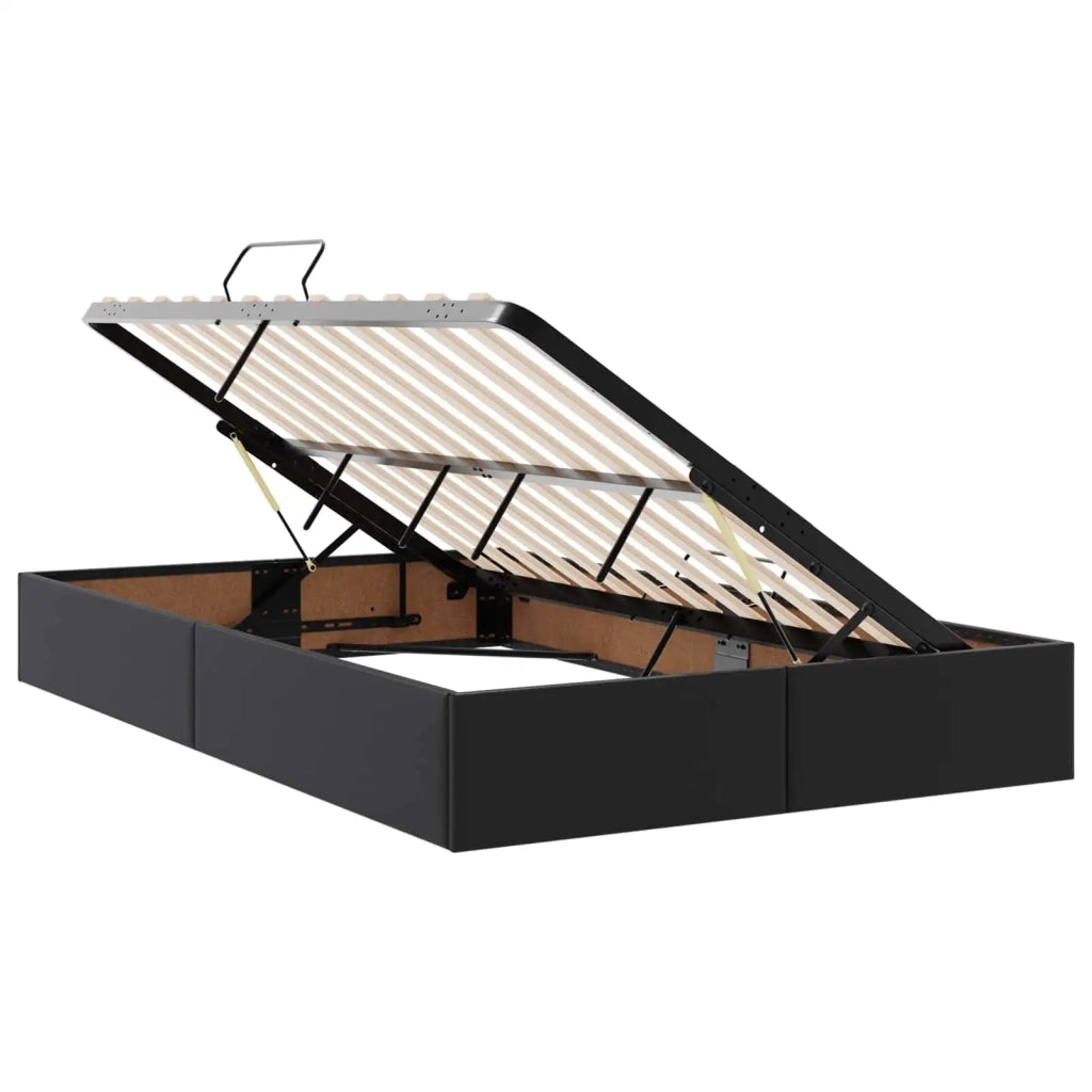 Letto con contenitore e materasso 2 pcs Nero Pelle