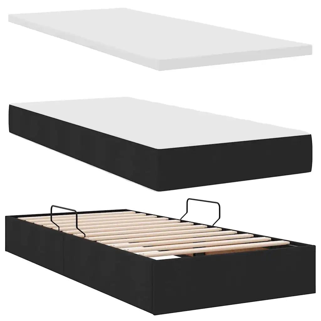 Letto con contenitore e LED con led Nero 90 x 200 cm Tessuto 3371057