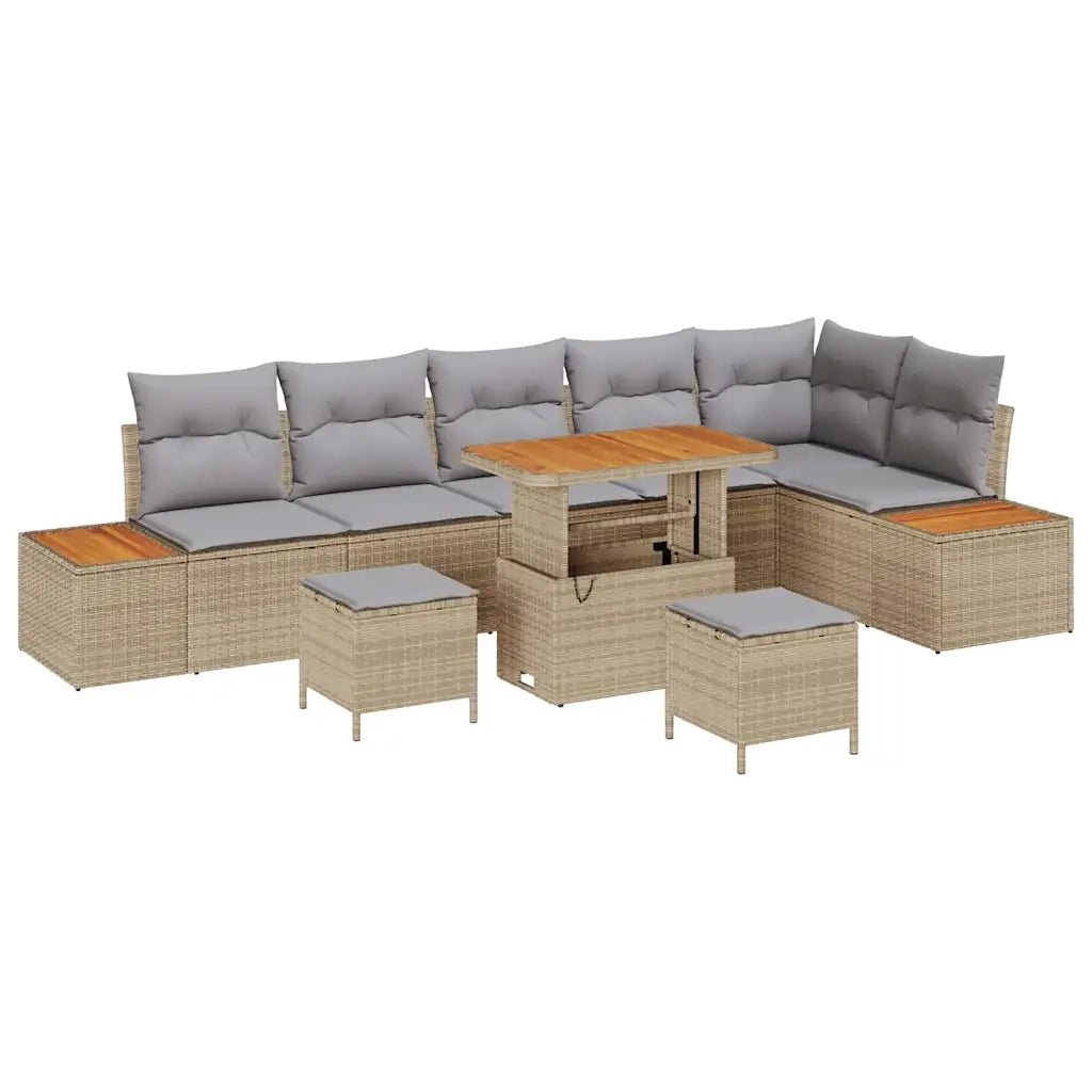 Set Divano da Giardino 9 pcs Beige polyrattan