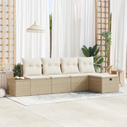 Set Divano da Giardino con cuscino 5 pcs Beige Poly Rattan