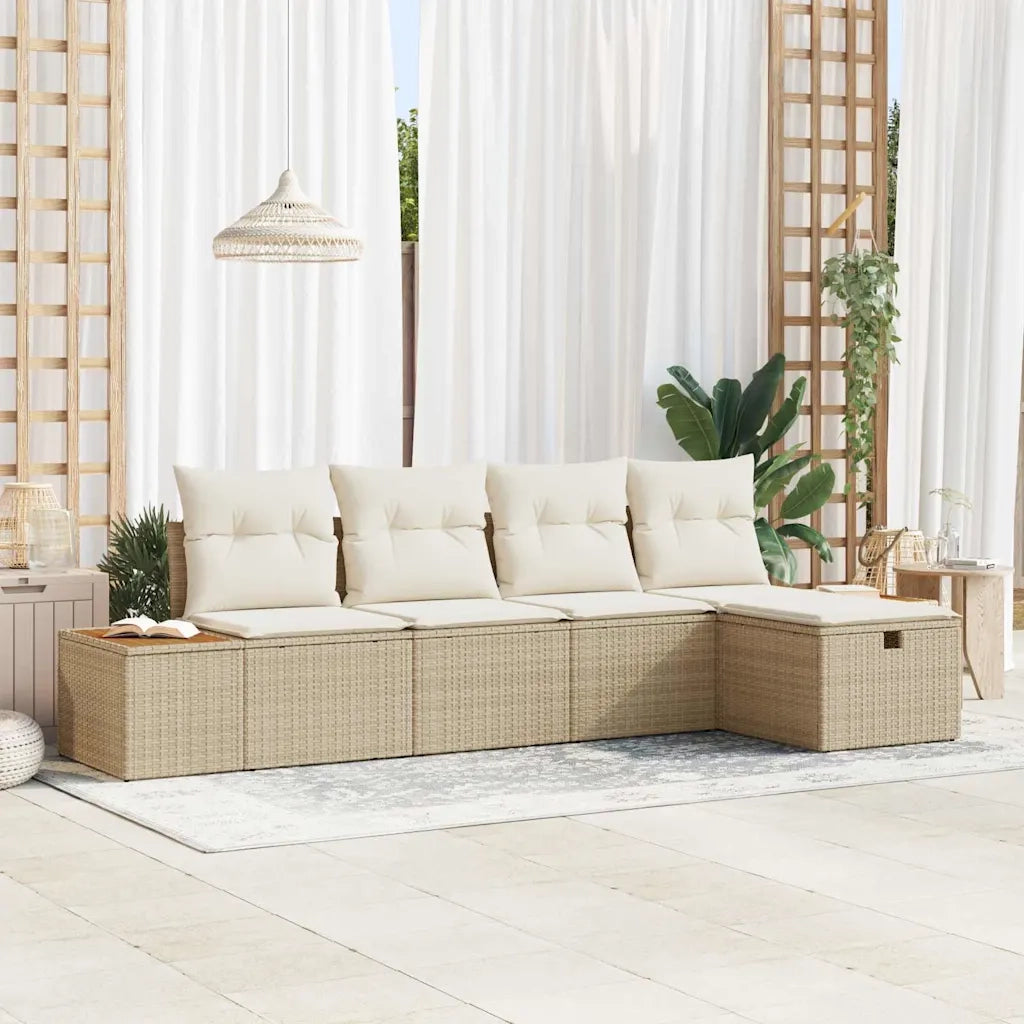 Set Divano da Giardino con cuscino 5 pcs Beige Poly Rattan