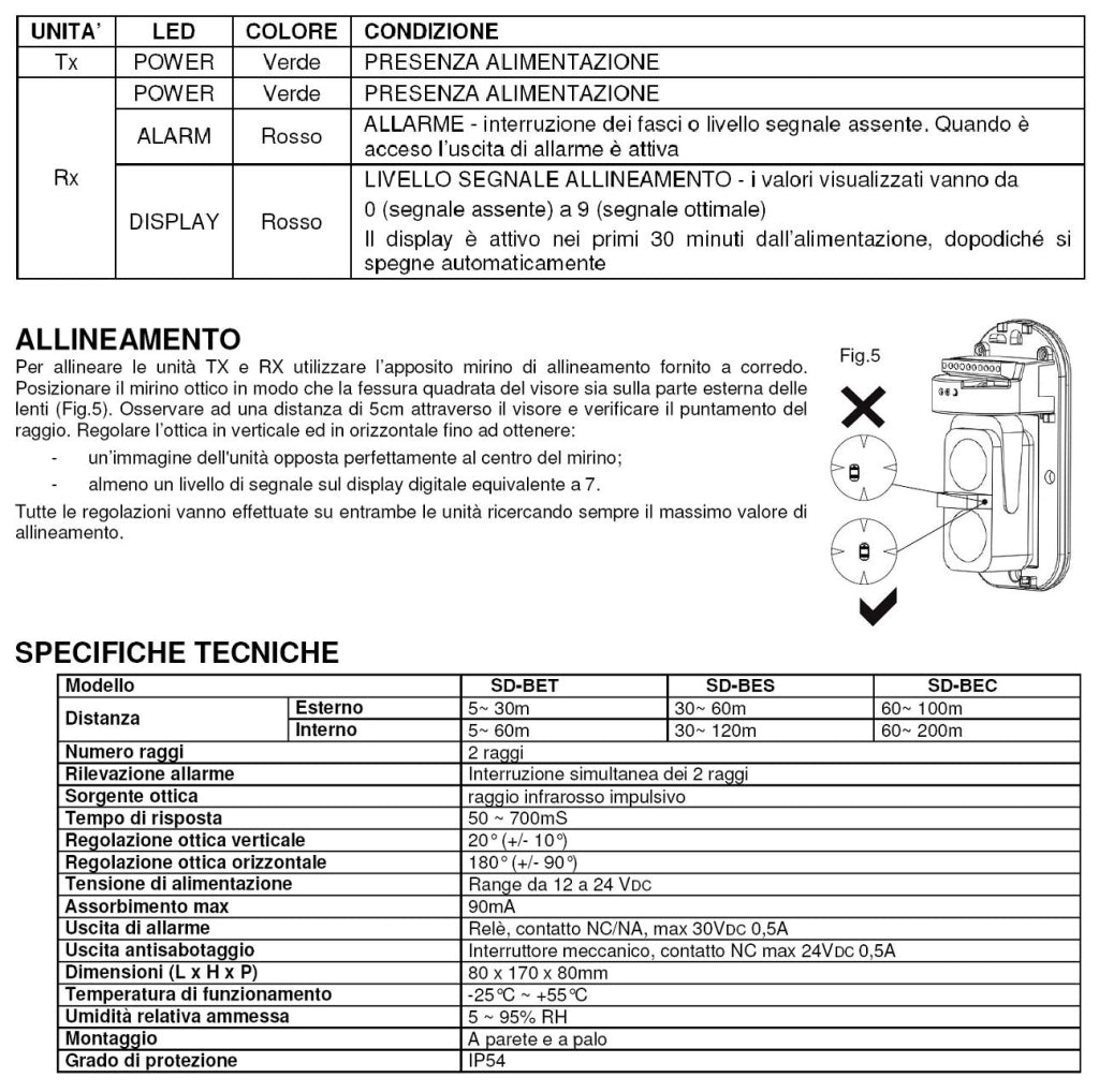 Doppio Raggio Infrarosso Attivo Barriera Orientabile Un Pezzo Segnala Allarme Passaggio Estraneo Protezione Portata 200 MT Interno 100 Metri Esterno Via Filo Aliment. 12 V Sensore Lineare Antifurto