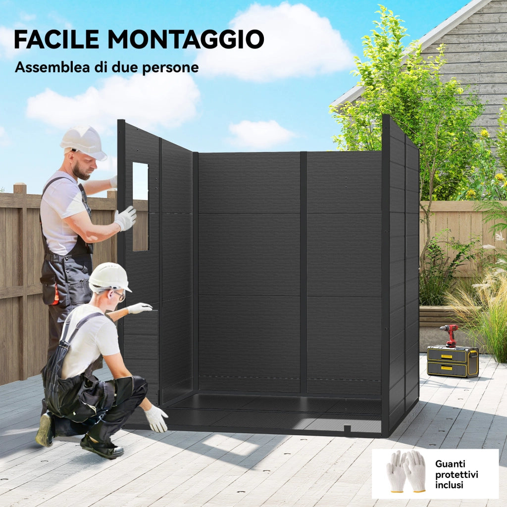 Casetta da Giardino 2 Ingressi 3 Finestre ¨C Minimal ¨C Grigio Scuro PP Alluminio 182x182x196 cm