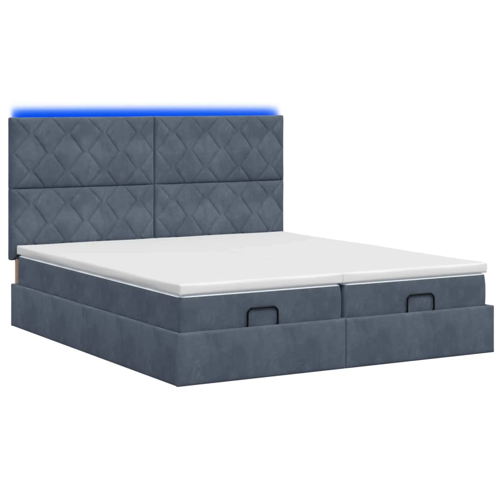 Letto Ottomano con Materasso e LED Grigio Scuro 160 x 200 cm 3458509