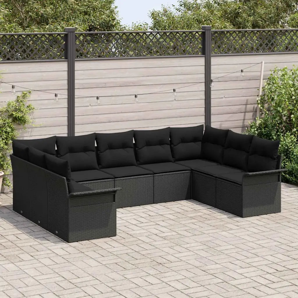Set Divano da Giardino con cuscino Nero polyrattan