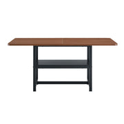 Tavolo da pranzo per 4-6 persone con ripiano portaoggetti; piano effetto noce e gambe in metallo nero; 160×90×76 cm