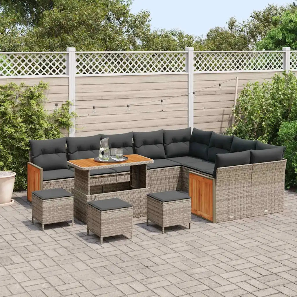 Set Divano da Giardino con cuscino 14 pcs Grigio polyrattan