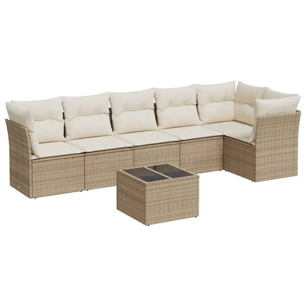 Set Divani da Giardino 7 pz con Cuscini Beige in Polyrattan 3249507