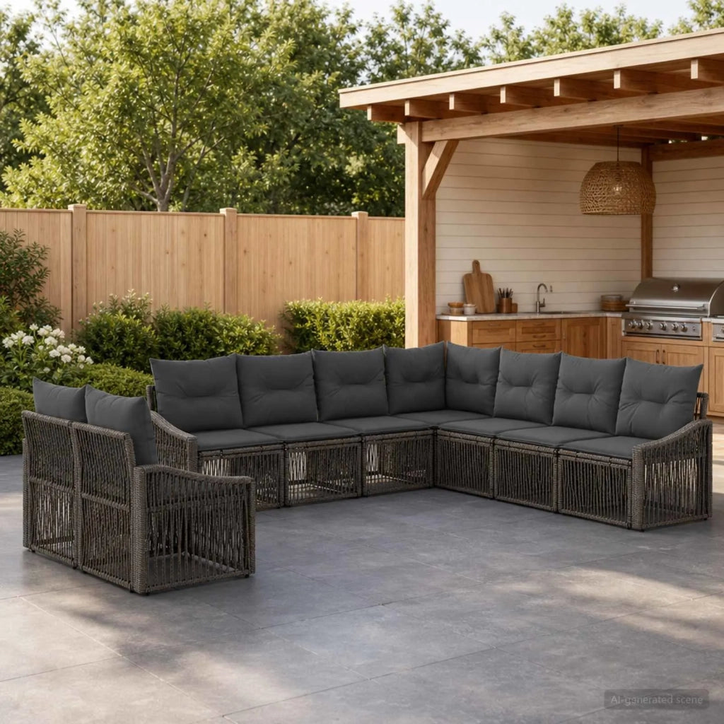 Set Divano da Giardino 9 pz Grigio polyrattan 3436046