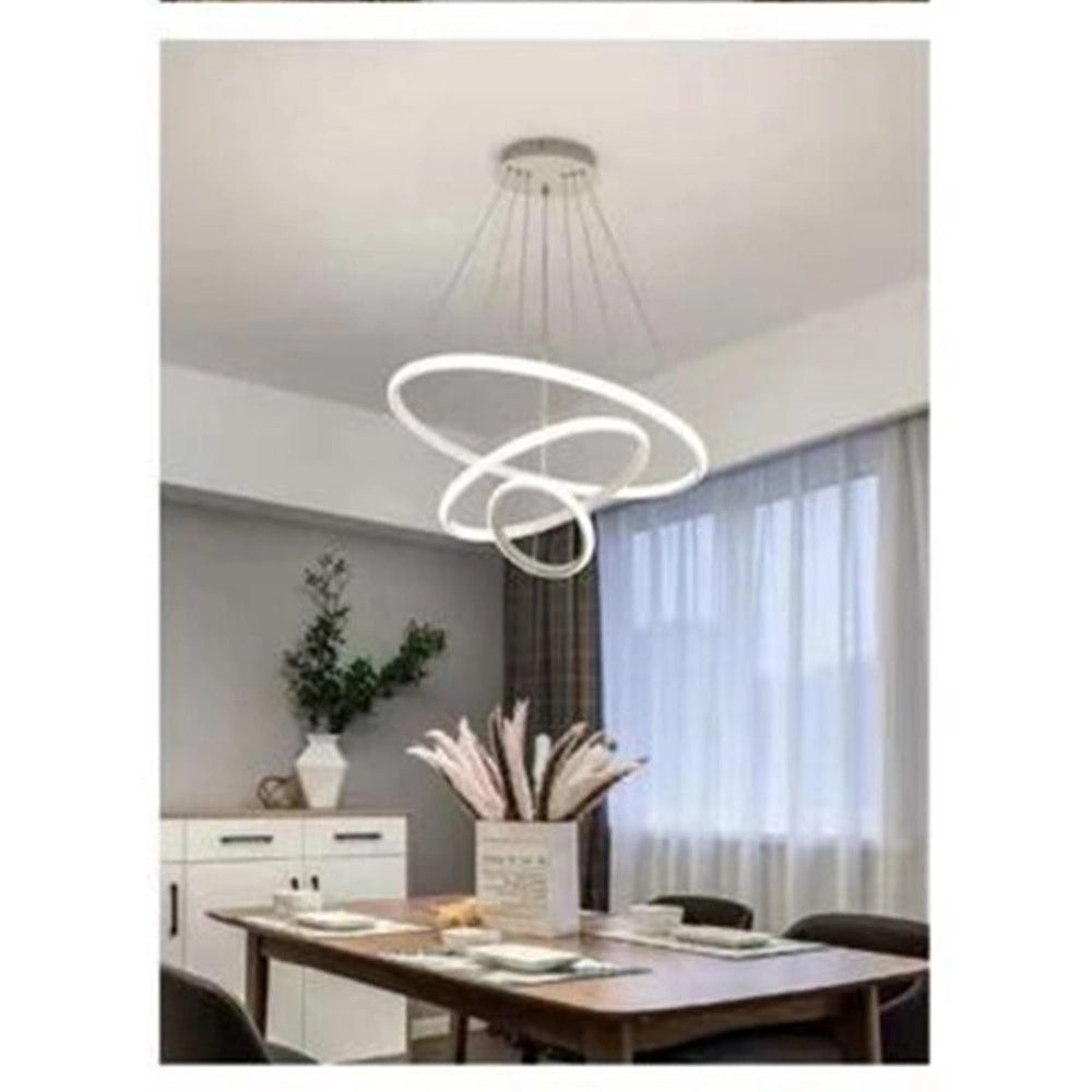Trade Shop - Lampadario Sospeso Led 100w 3 Cerchi Pendente Anelli Bianco Luce 6500k Moderno 50309 -