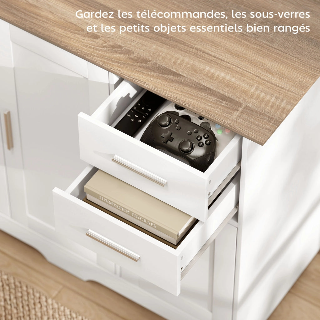 Credenza con 2 cassetti e 3 ante ¨C Xylo ¨C Bianco e legno naturale 100x40x78 cm