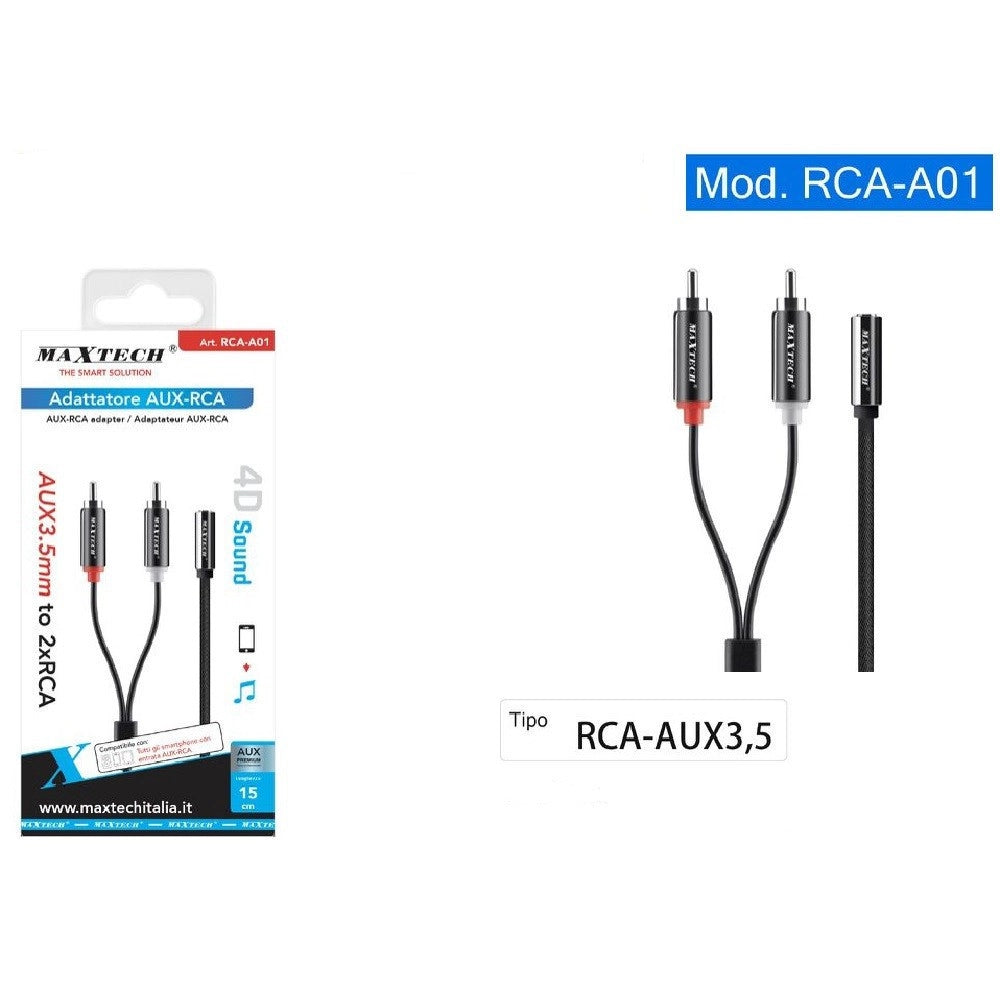 Trade Shop - Cavo Adattatore Audio Stereo Aux Jack 3.5mm Femmina A 2xrca Maschio 15cm Rca-a01 -