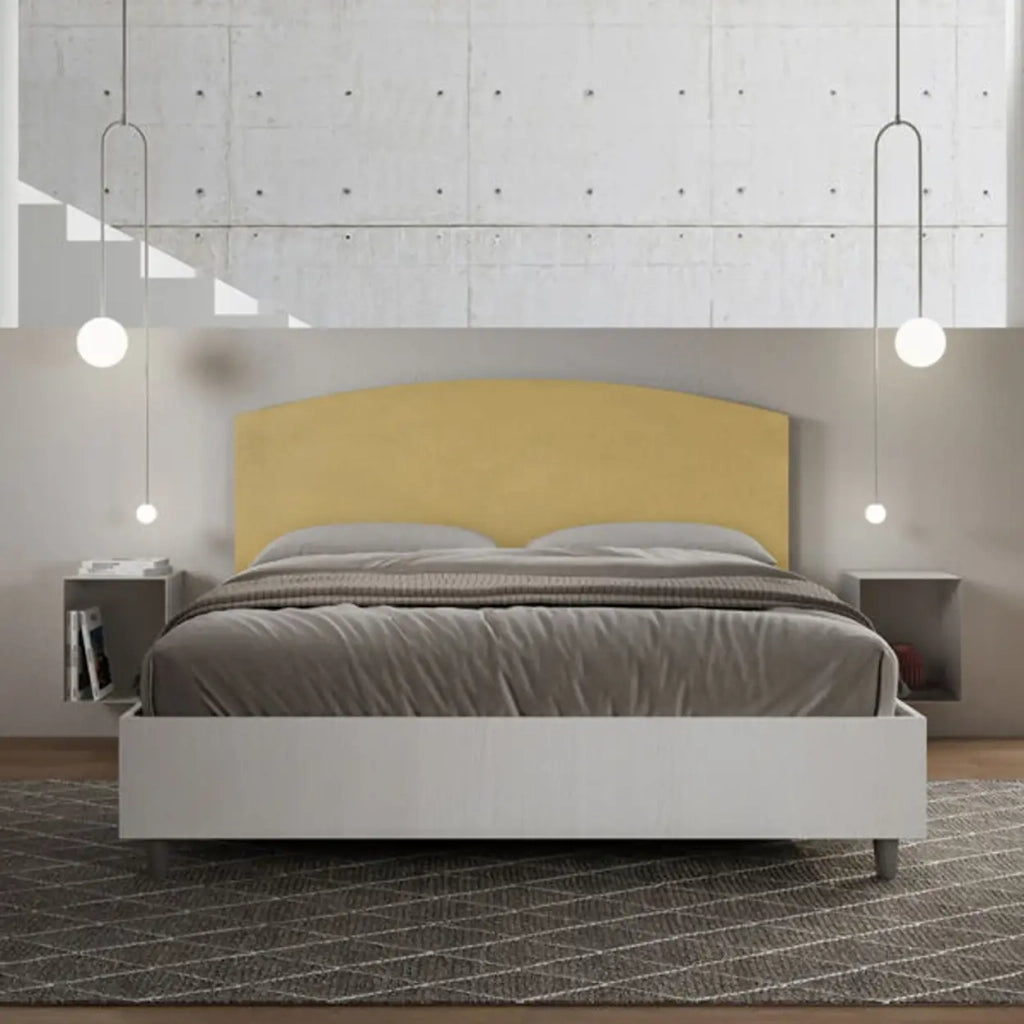 Letto matrimoniale contenitore 160x200 bianco frassino testata microfibra ocra Antilia