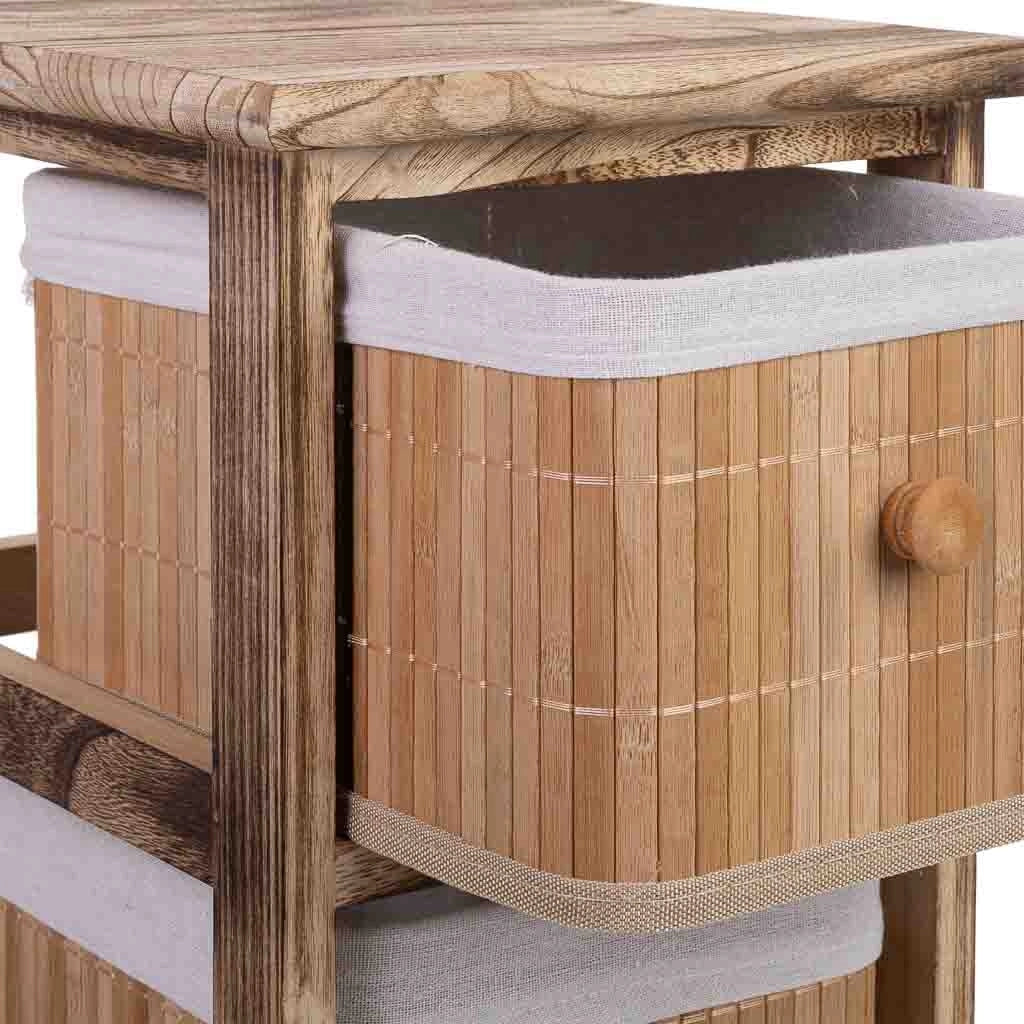 Cassettiera in legno con 3 cassetti in bambù foderati 26x32x63