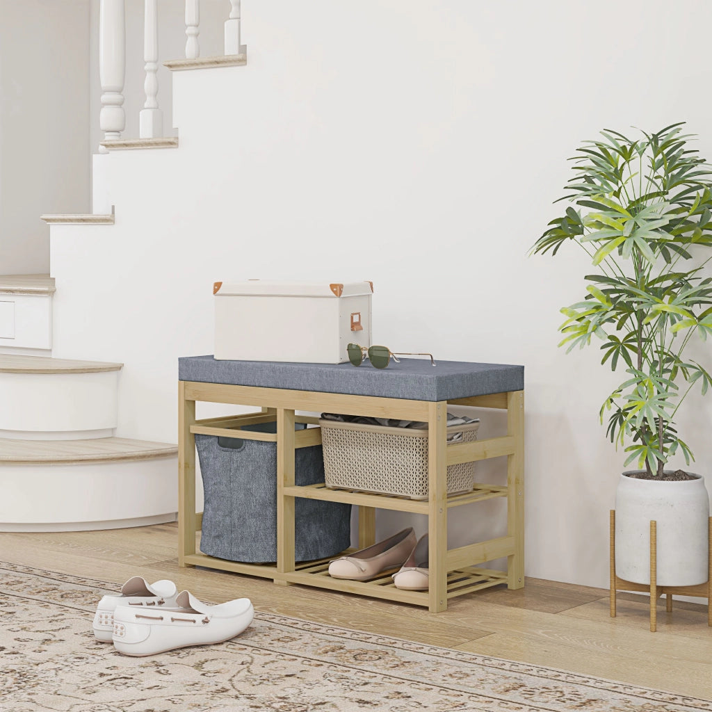 Scarpiera con Seduta ¨C Minimal ¨C Legno Naturale 69x30x45 cm