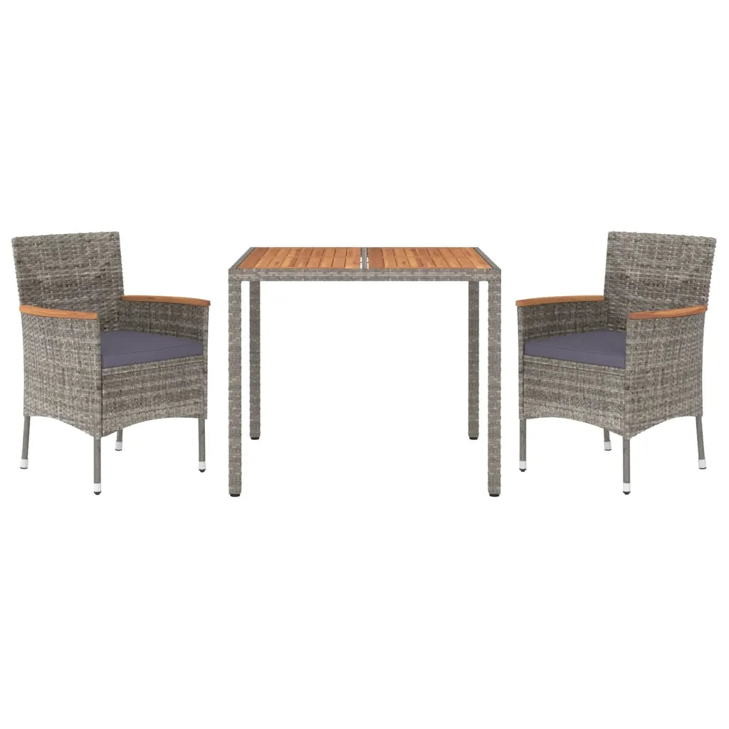Set da Pranzo da Giardino 3 pz con Cuscini in Polyrattan Grigio 3187364