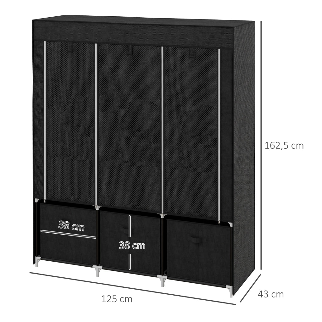 Armadio in tessuto con cassetti ¨C Minimal ¨C Nero 125x43x162,5 cm