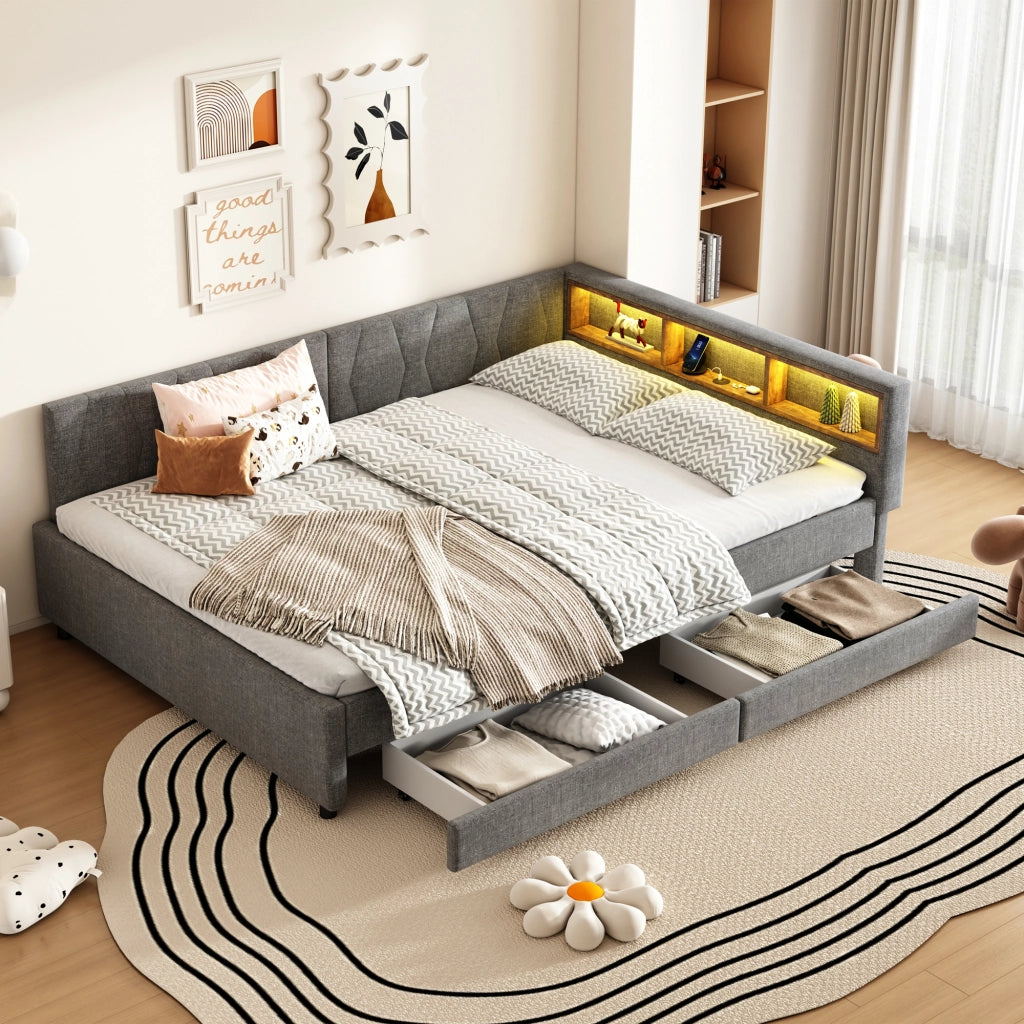 Letto giorno funzione divano letto lino grigio 140x200 cm