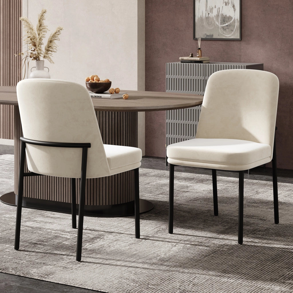 Sedia da pranzo 6 pezzi con seduta imbottita, struttura in metallo, stile moderno, velluto Beige