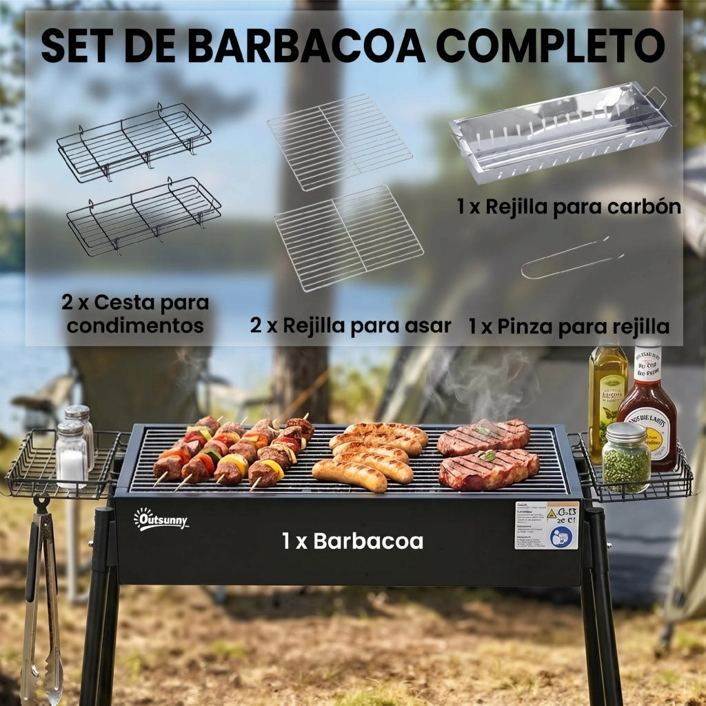 Barbecue Portatile a Carbone con 2 Griglie in Acciaio Inossidabile ¨C Minimal ¨C 94x39x70 cm Nero